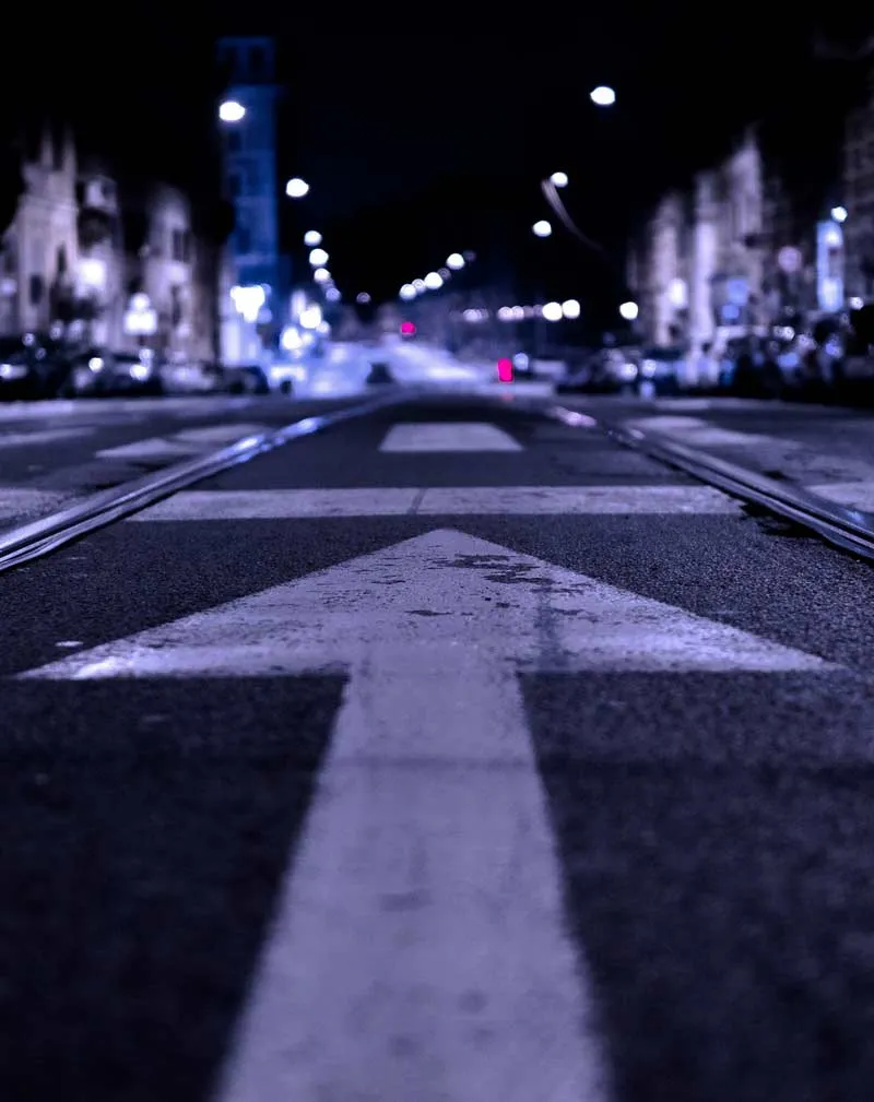 road markings at night